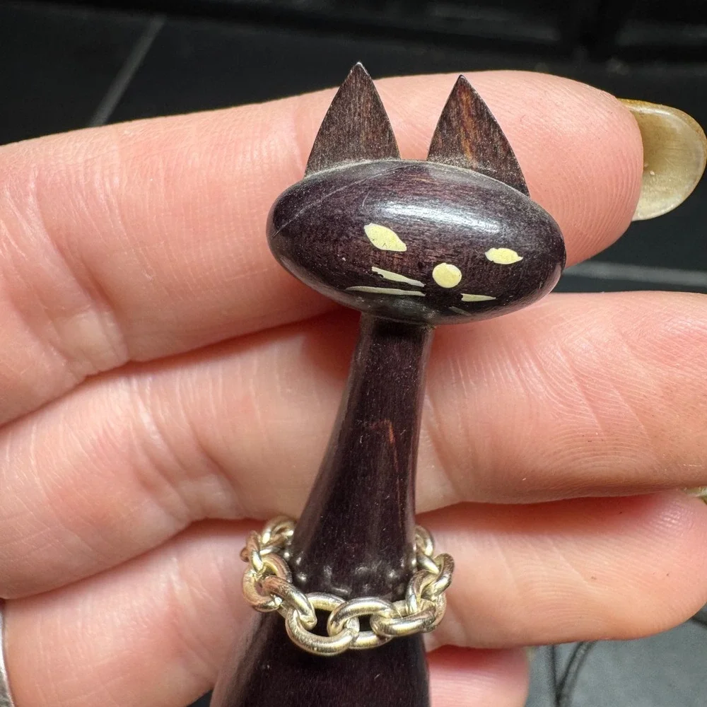 Vintage W‎ Hecht West Germany Wooden Cat Mini Trinket Mid Century Modern MCM